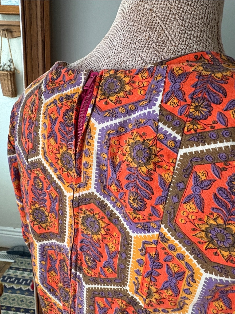 Vintage 60s/70s Orange Multi Hexagon Print Maxi Dress - Picture 6 of 6